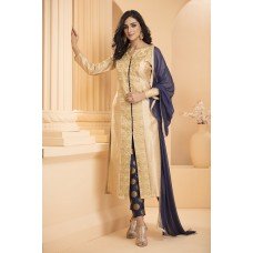 CTL-161 BEIGE AND NAVY BLUE PARTY WEAR READY MADE SUIT